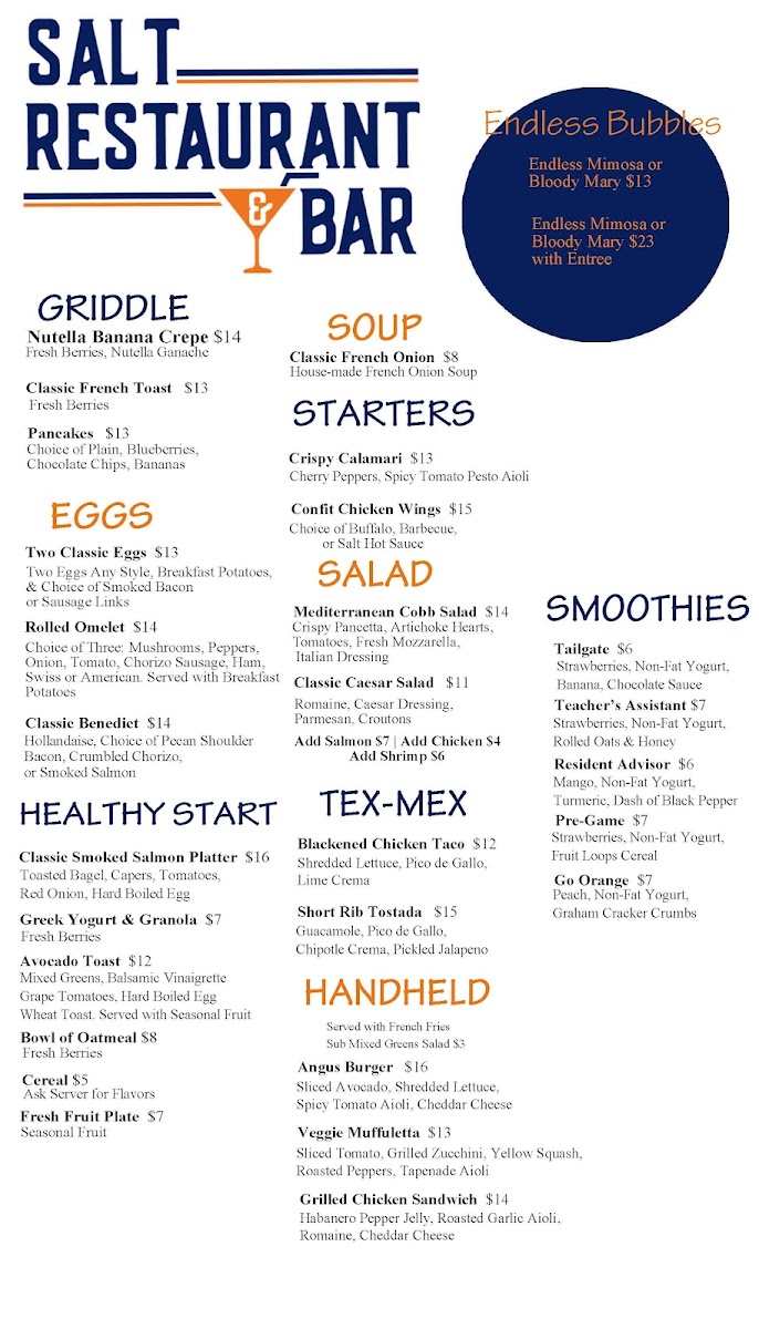 Salt Restaurant and Bar Photo Menu 1