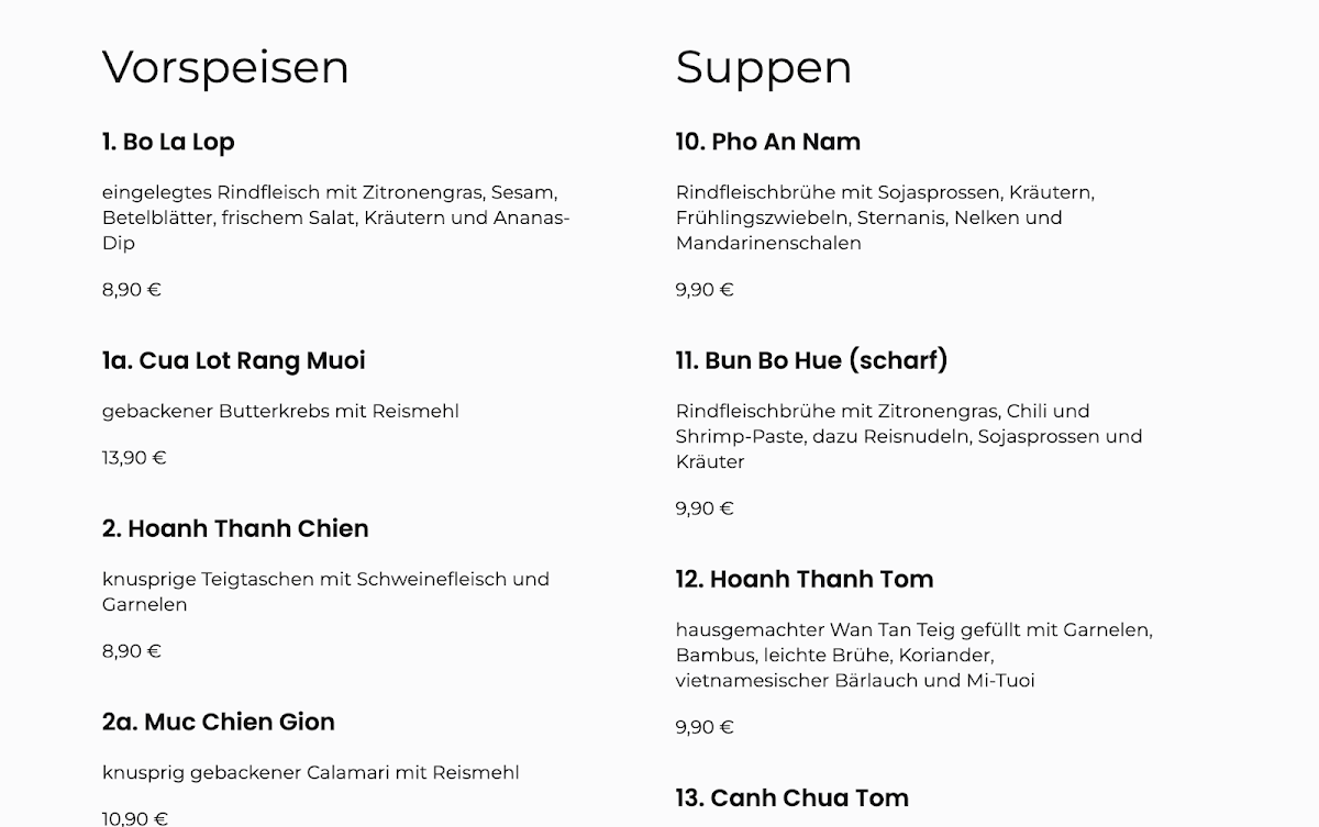 An Nam Restaurant Photo Menu 1