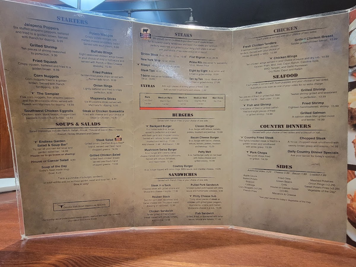 Sixth Street Steakhouse Photo Menu 1