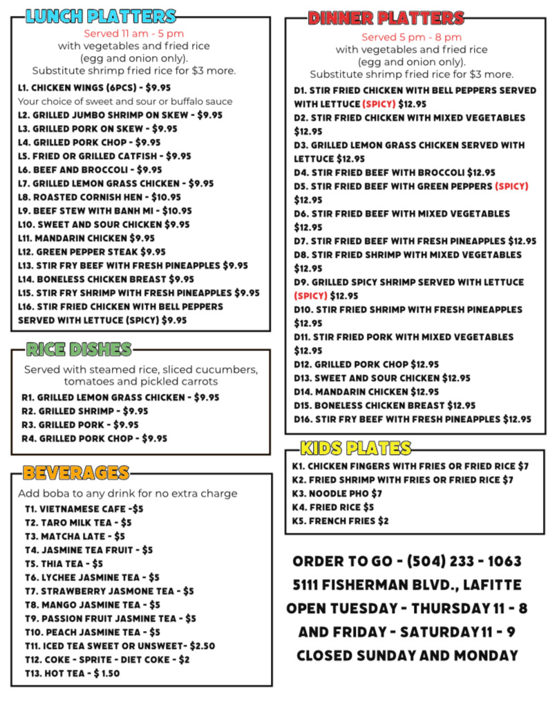 Pho Bayou Restaurant/Milk Tea Photo Menu 1