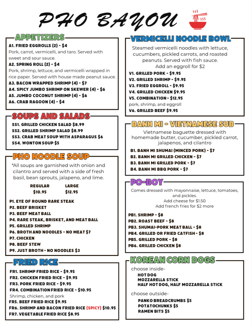 Pho Bayou Restaurant/Milk Tea Photo Menu 2