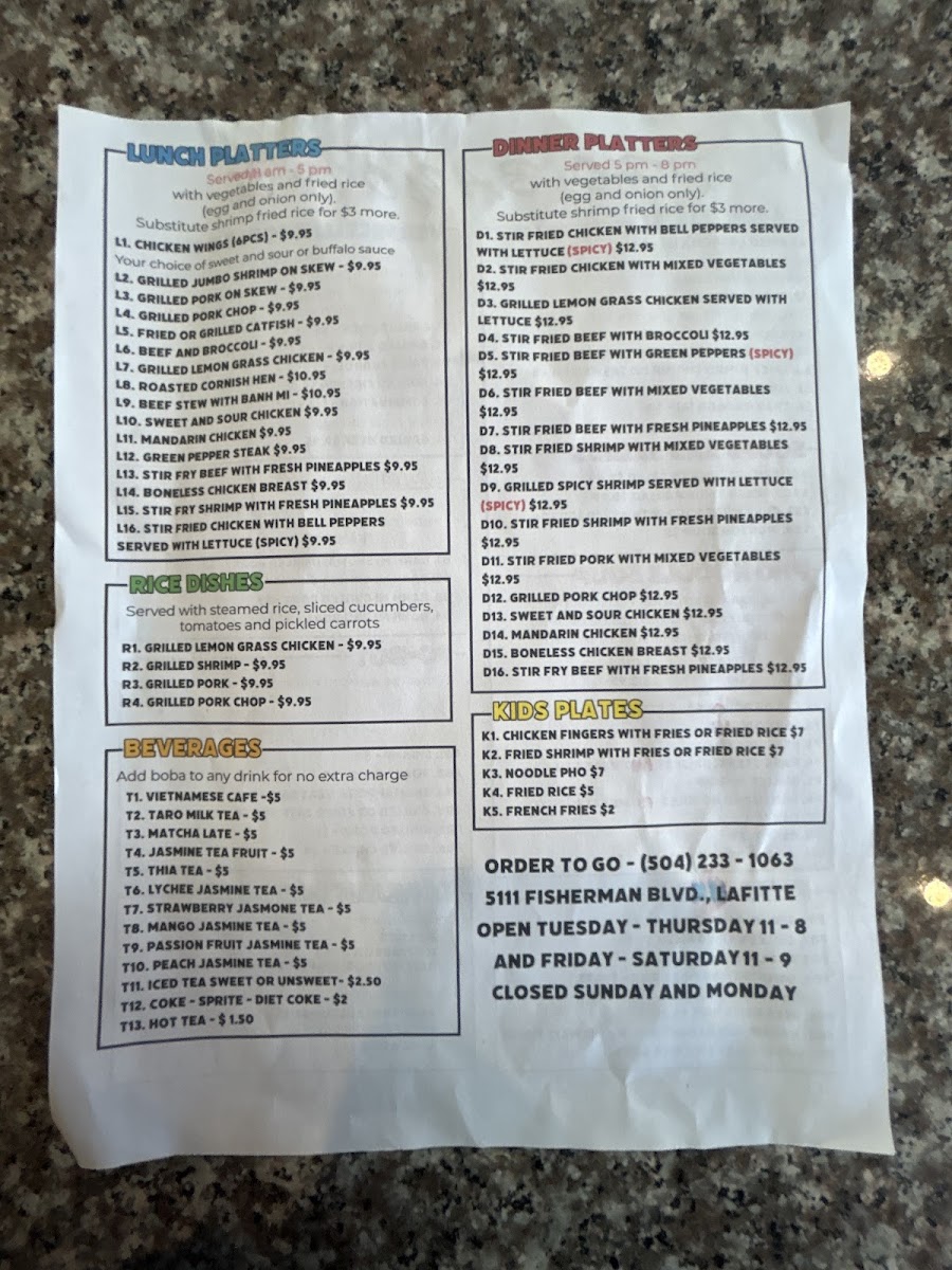 Pho Bayou Restaurant/Milk Tea Photo Menu 6