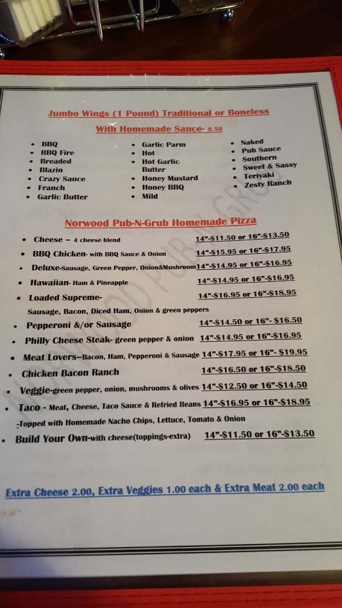 Norwood Pub-N-Grub Photo Menu 1