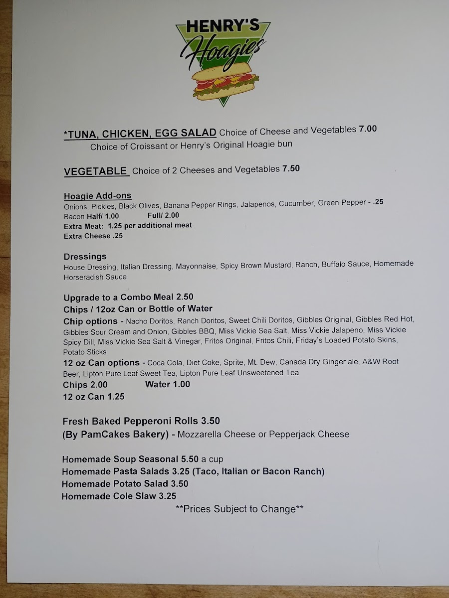 Henry's Hoagies Photo Menu 1
