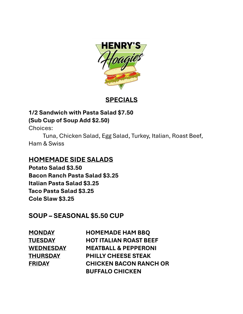 Henry's Hoagies Photo Menu 3