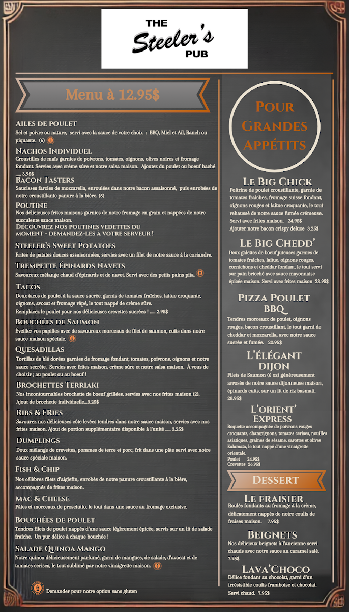 The Steeler's Pub Photo Menu 1