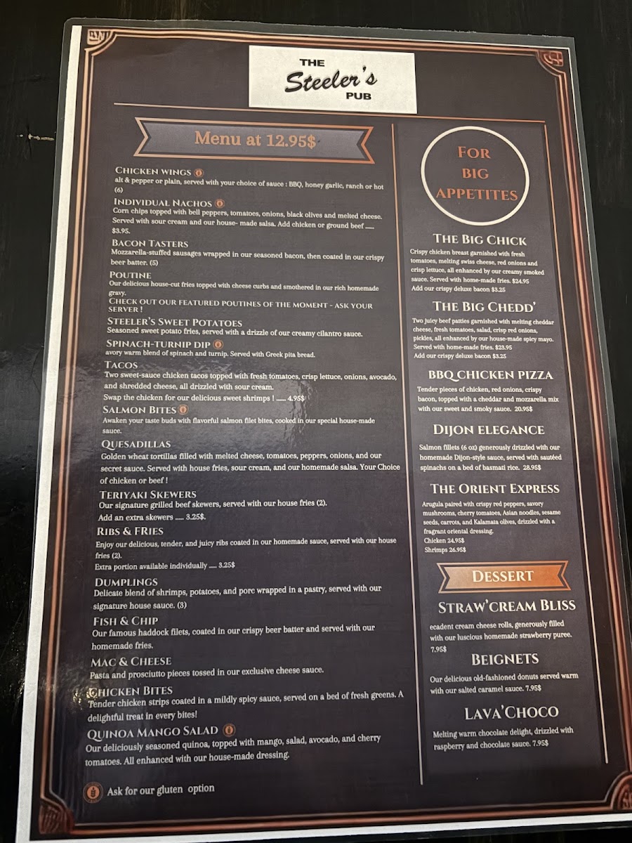 The Steeler's Pub Photo Menu 2