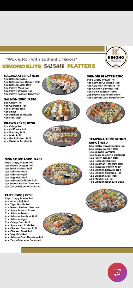 KIMONO SUSHI & THAI GREENSIDE (Halaal) Photo Menu 7