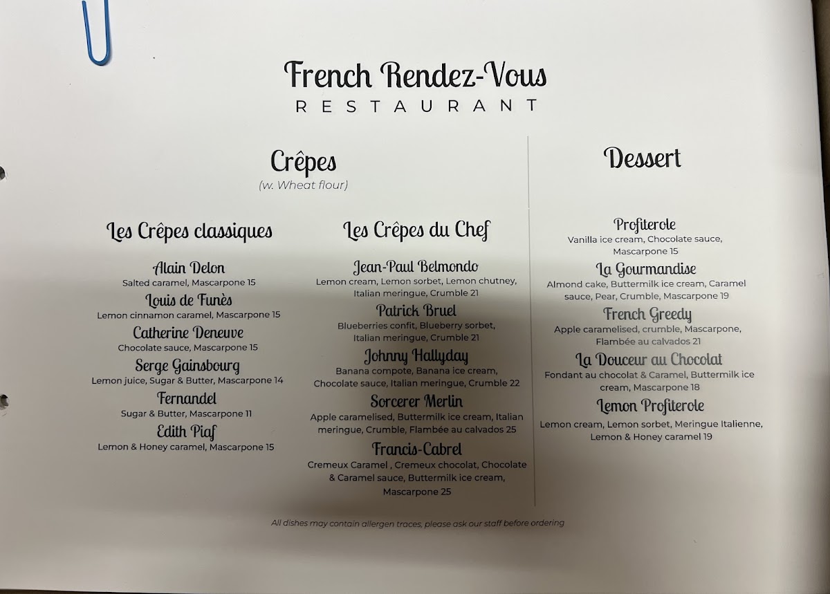 French Rendez-vous Restaurant Photo Menu 1