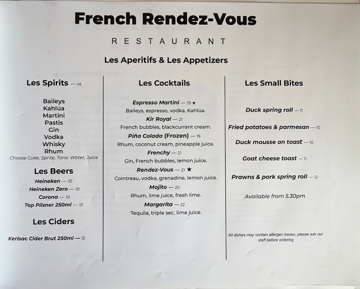 French Rendez-vous Restaurant Photo Menu 10