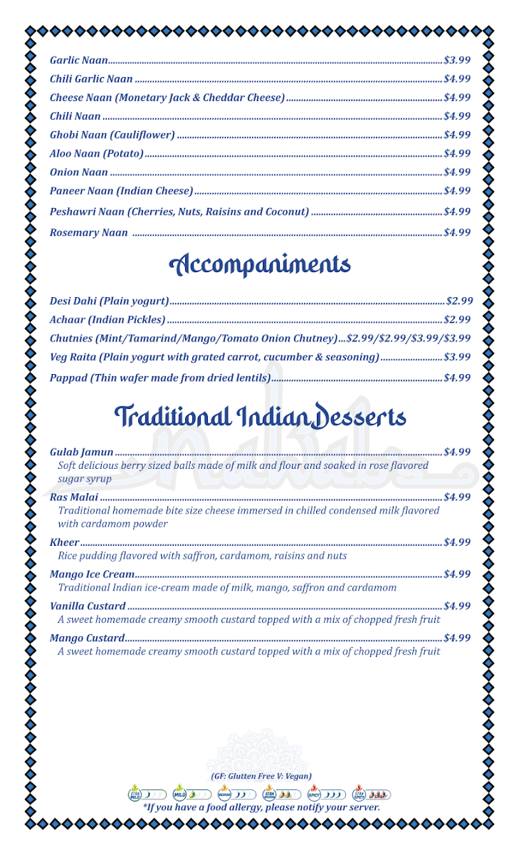 Nawab’s Indian Cuisine OSB Photo Menu 2