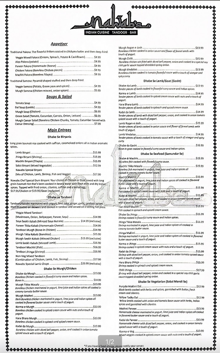 Nawab’s Indian Cuisine OSB Photo Menu 8