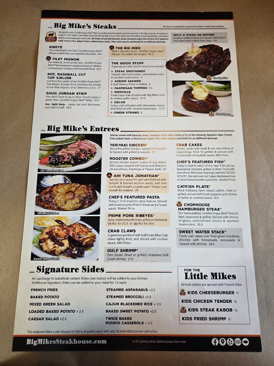 Big Mike's Steakhouse - Auburn Photo Menu 1