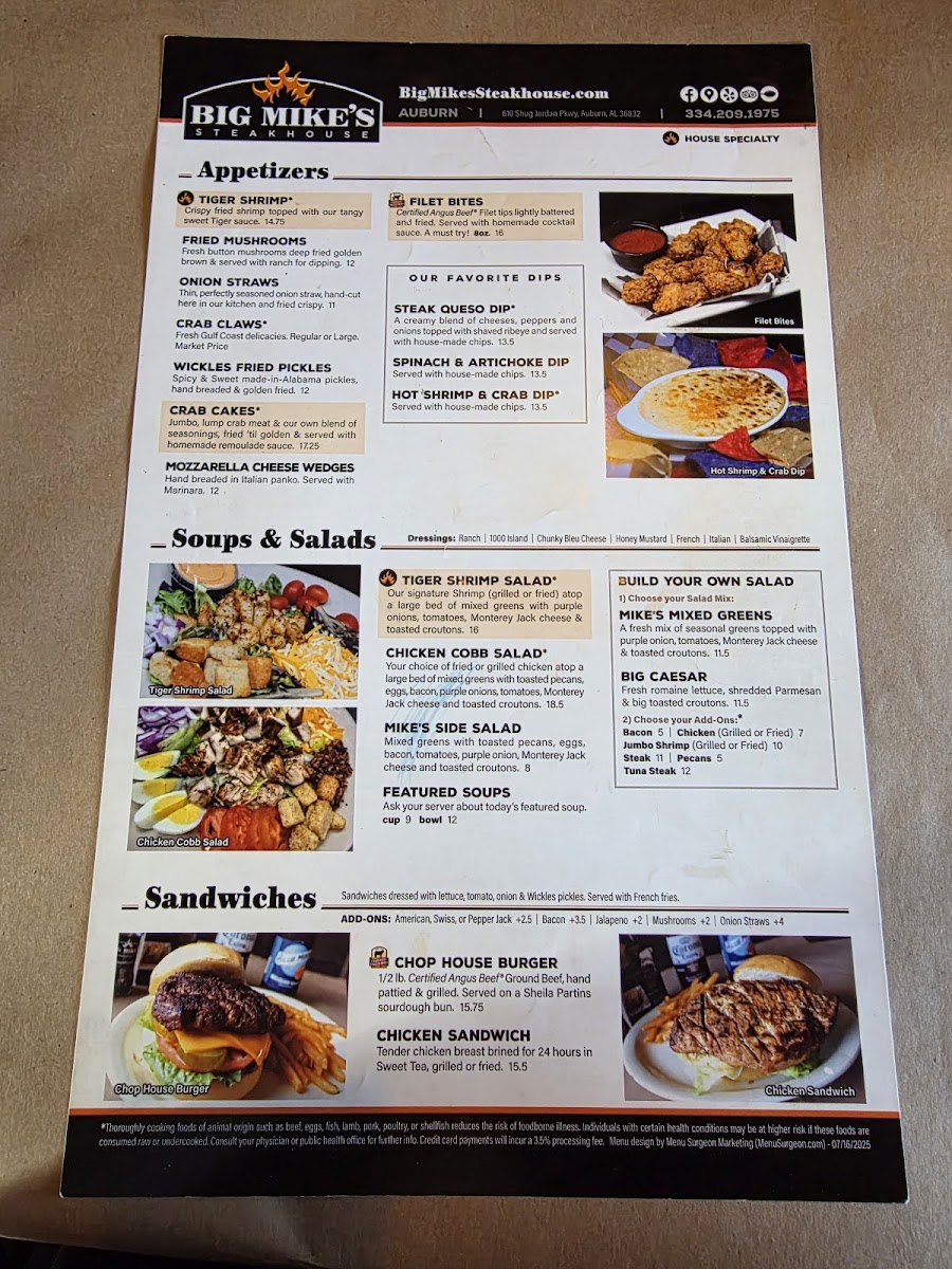 Big Mike's Steakhouse - Auburn Photo Menu 2