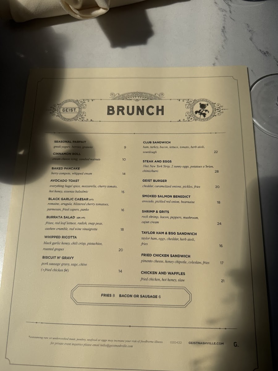 Geist Bar + Restaurant Photo Menu 2