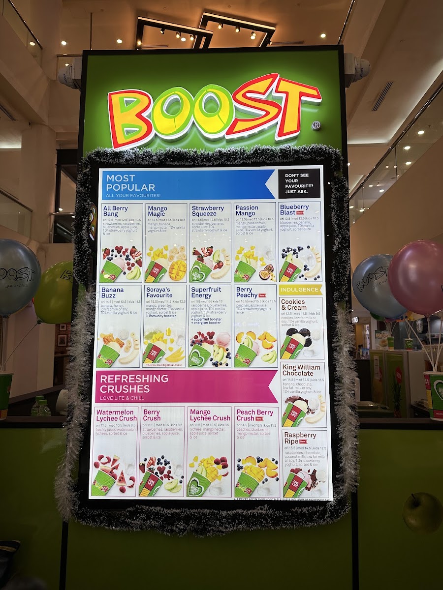Boost Juice Suria Sabah Photo Menu 1