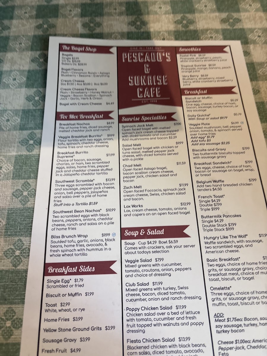 Pescado's and Sunrise (Suncado's) Photo Menu 1