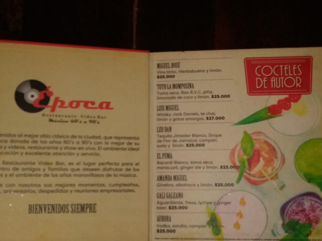 Epoca Restaurante Video Bar Photo Menu 3