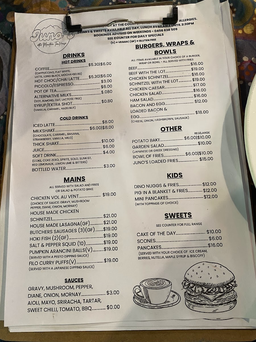 Juno’s The Mountain Teahouse Photo Menu 1