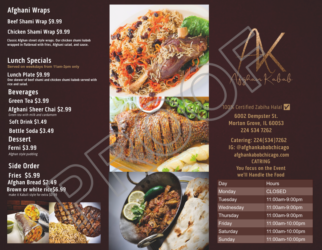 Afghan Kabob Photo Menu 2