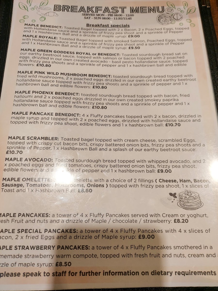 The Maple Cafe Photo Menu 2