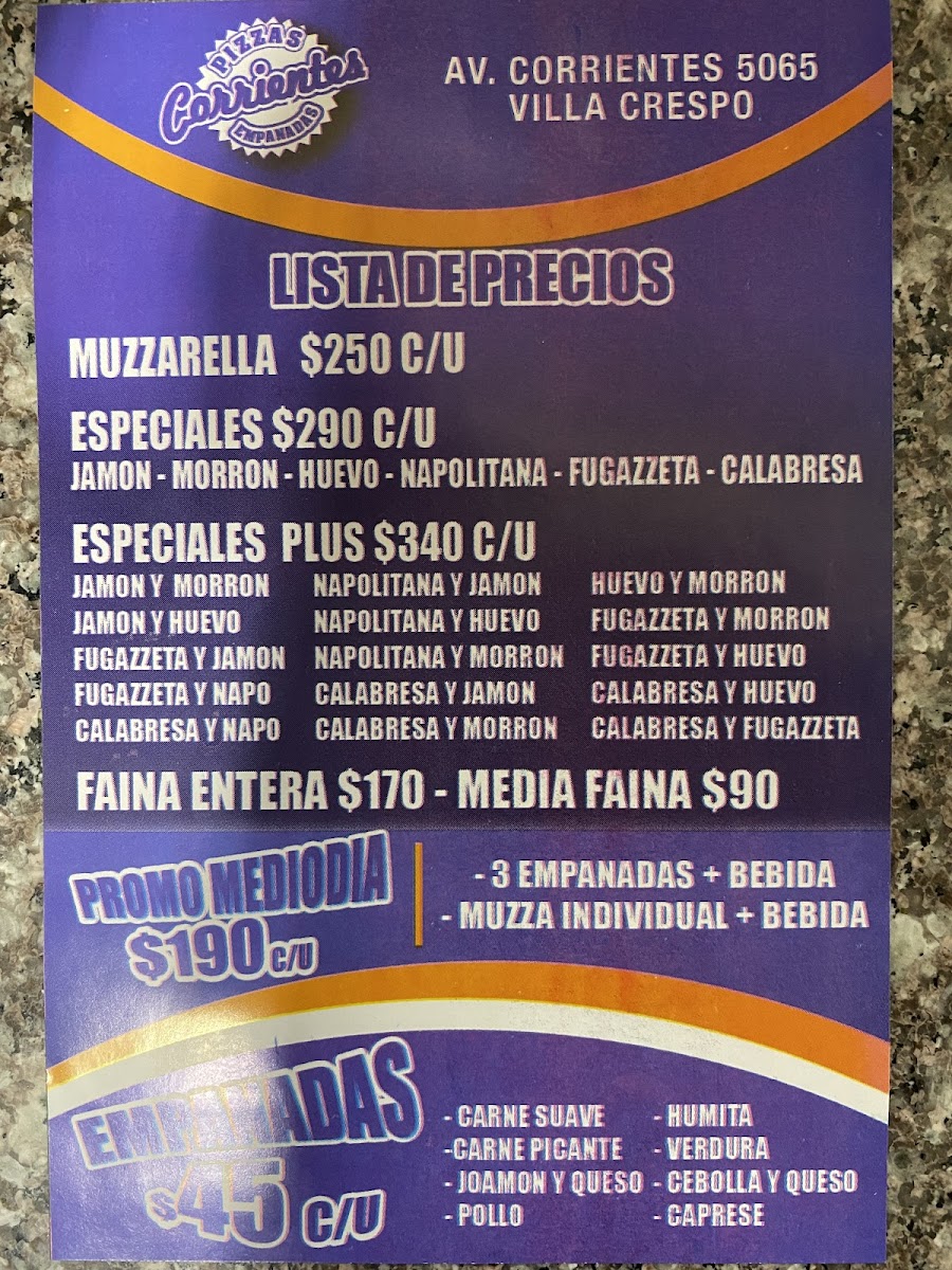 Pizzería Corrientes Pizzas y Empanadas Photo Menu 1