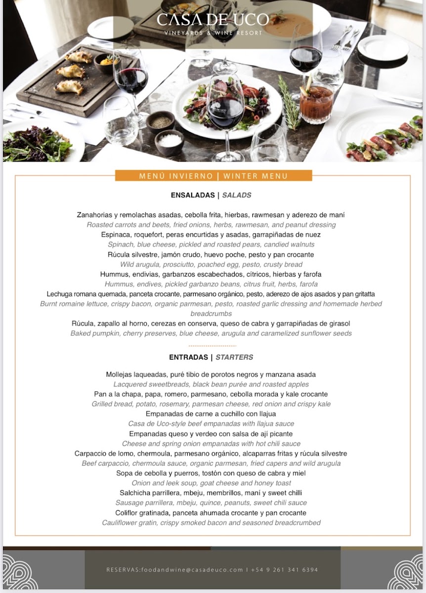 Casa de Uco Restaurant Photo Menu 1