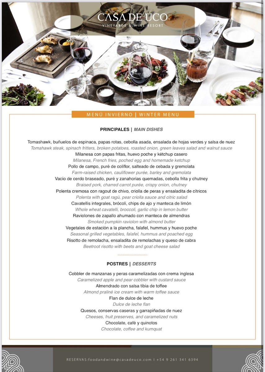 Casa de Uco Restaurant Photo Menu 2