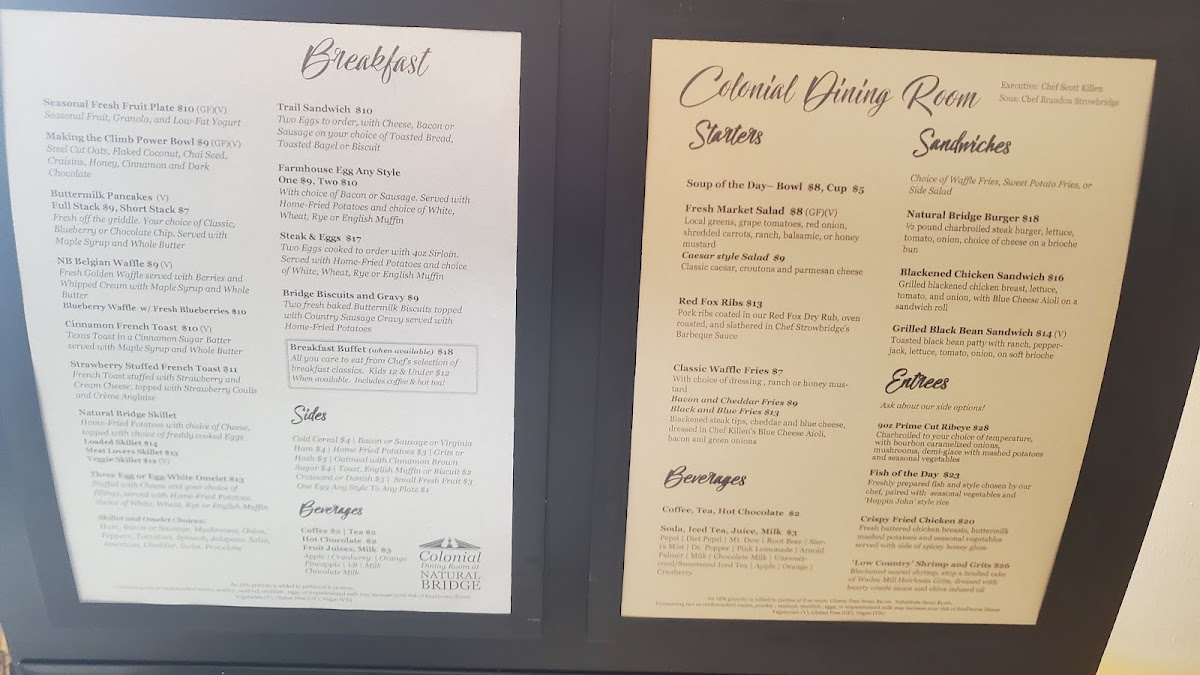 Colonial Dining Room Photo Menu 1