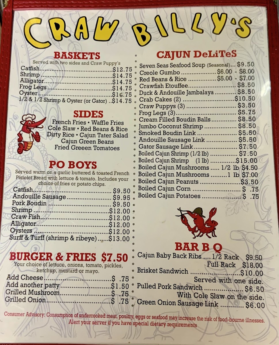 Craw Billy's Seafood Boil & BBQ Photo Menu 1