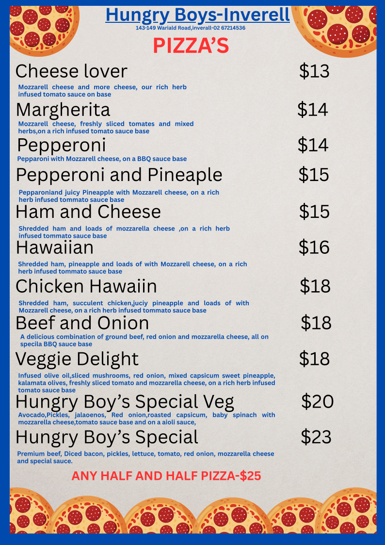 Hungry Boys Inverell Photo Menu 1