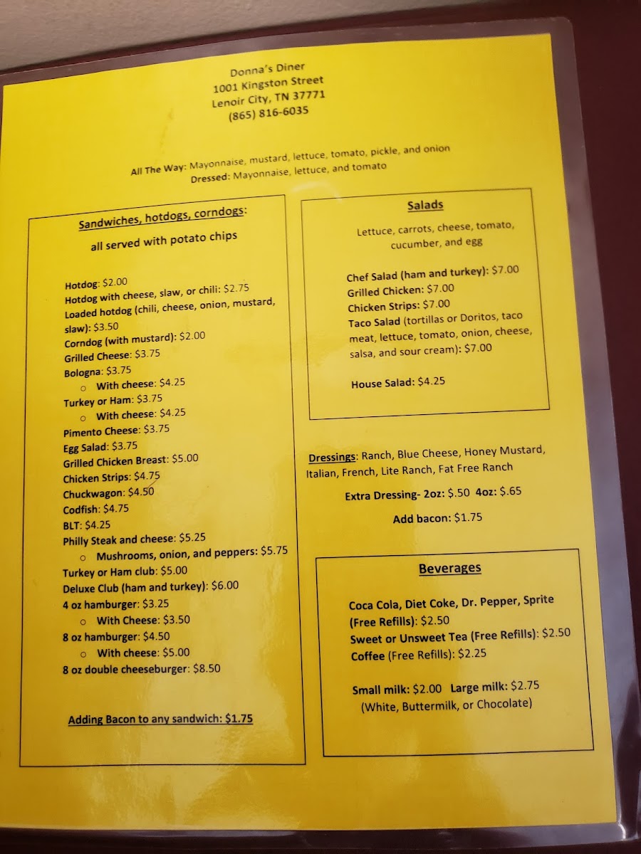 Donna's Diner Photo Menu 2