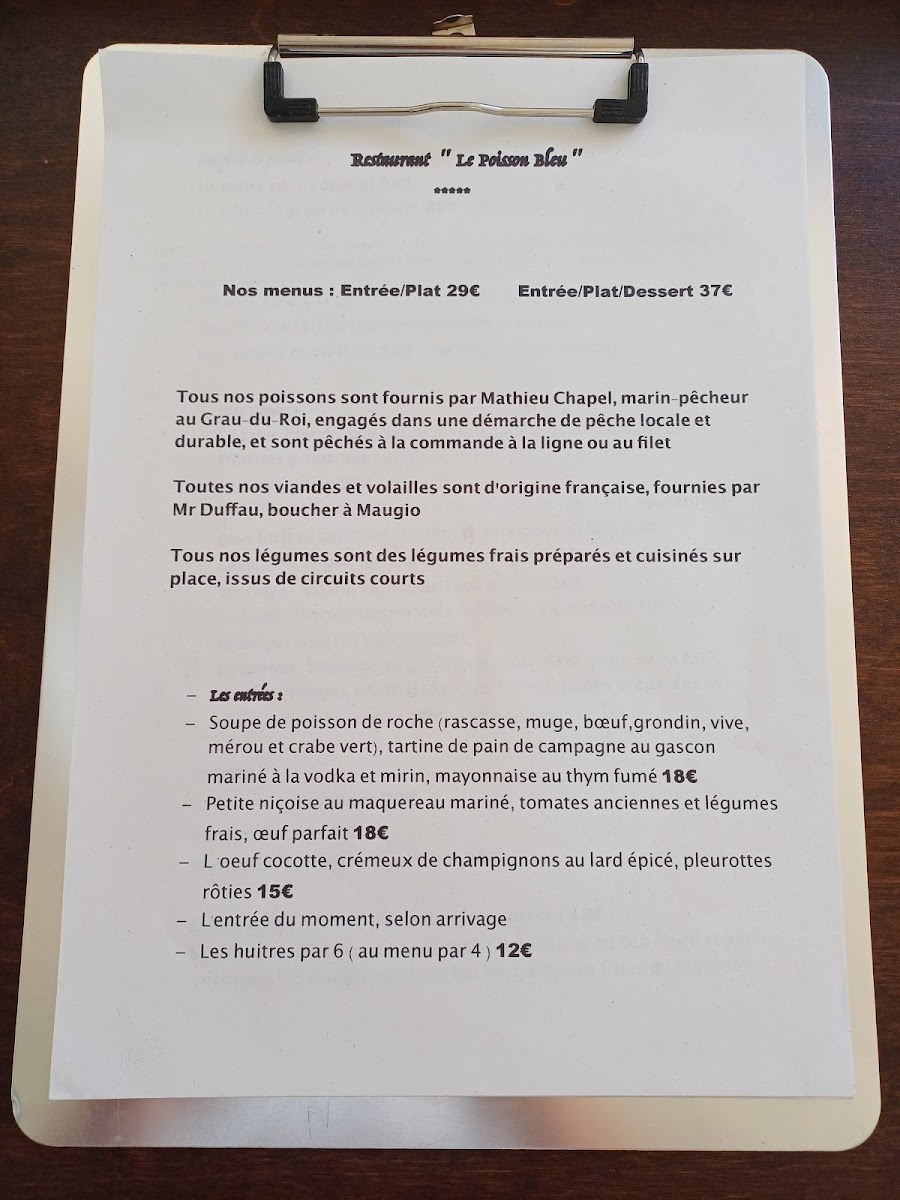 Restaurant Le Poisson Bleu Photo Menu 2