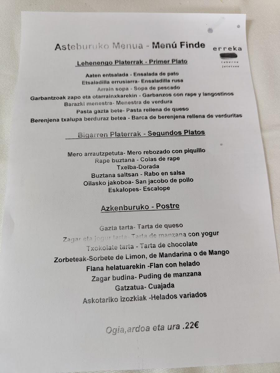 Restaurante Erreka jatetxea Photo Menu 1