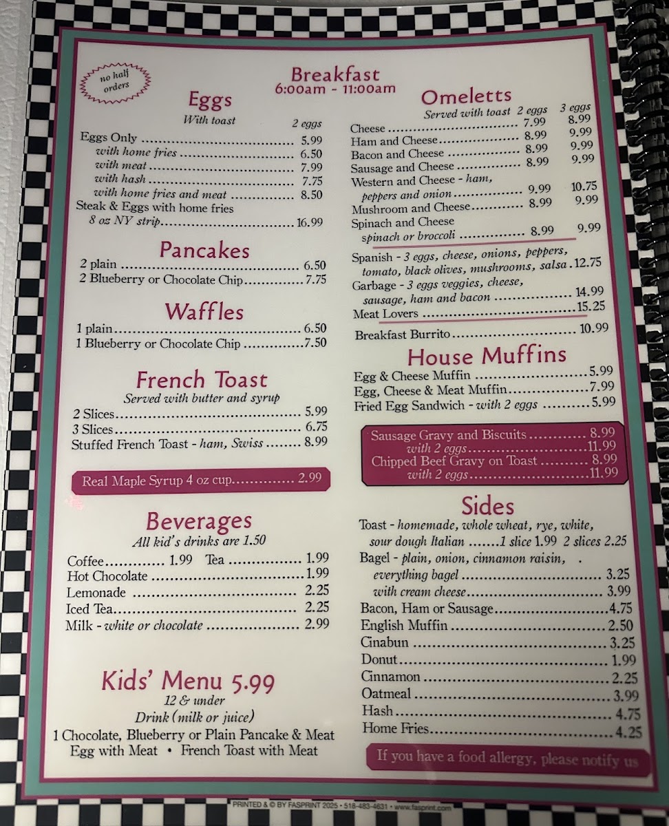 Two Sister’s Diner Photo Menu 1