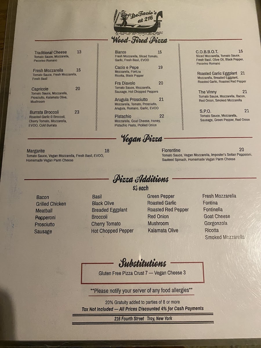 DeFazio's at 216 Photo Menu 1