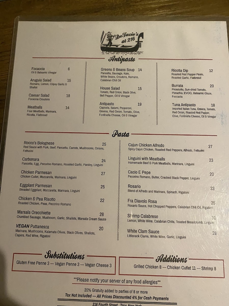 DeFazio's at 216 Photo Menu 2