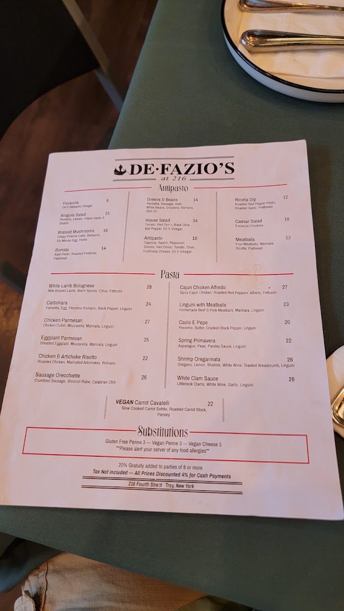 DeFazio's at 216 Photo Menu 3