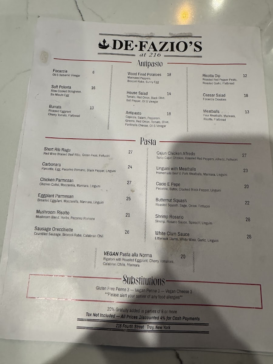DeFazio's at 216 Photo Menu 4