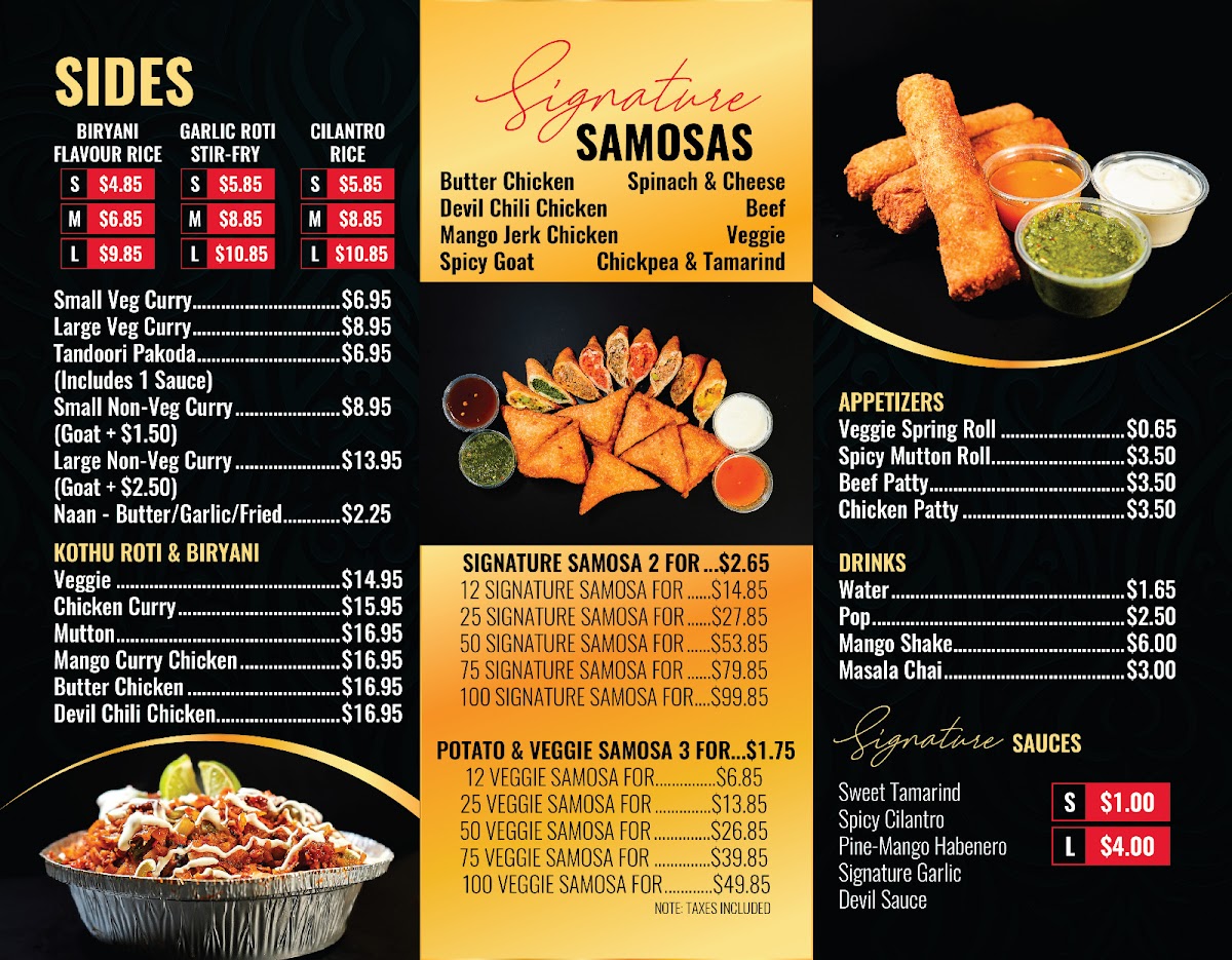 Samosa Hut Bowmanville Photo Menu 1