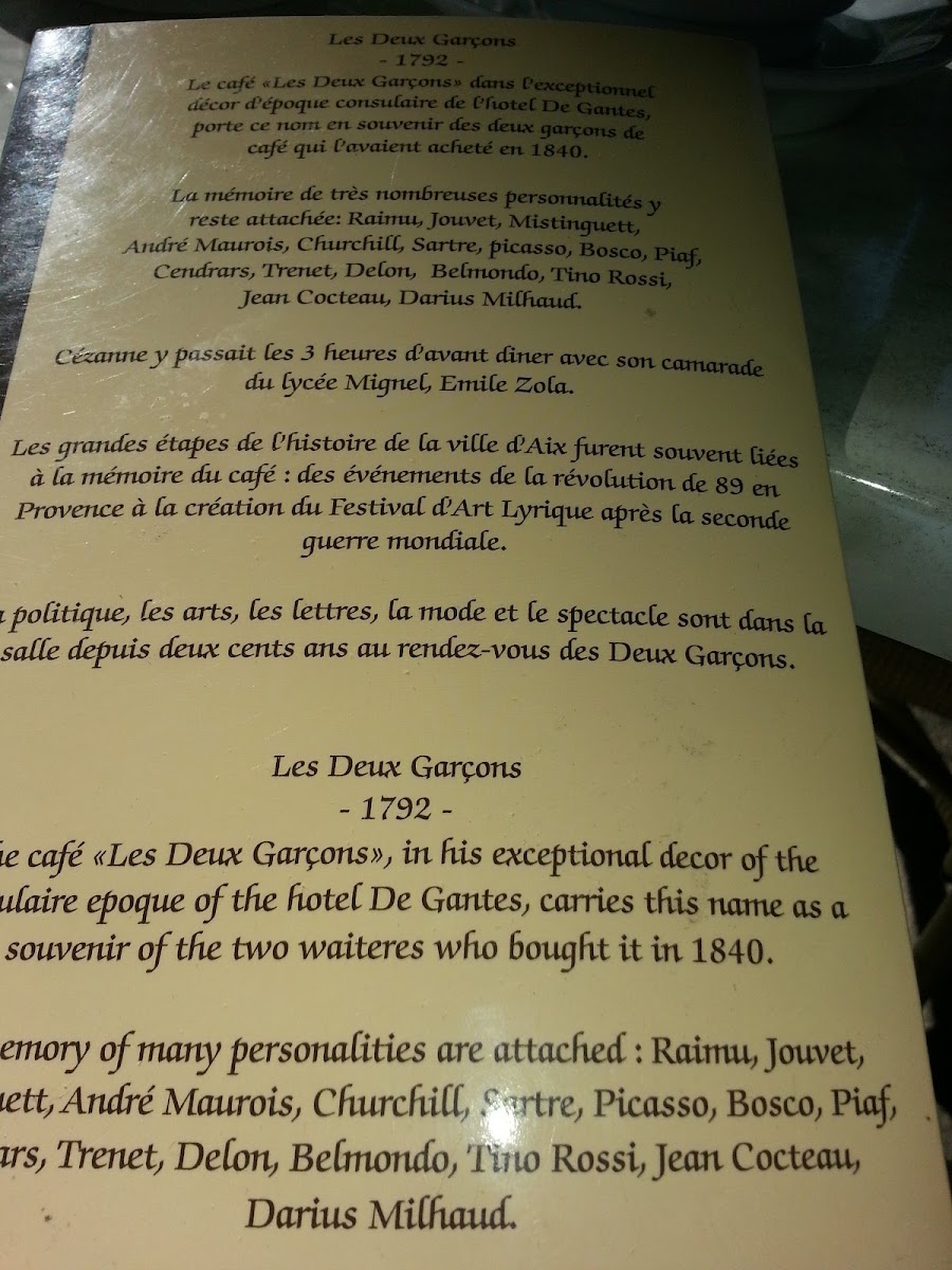 Les Deux Garçons Photo Menu 5