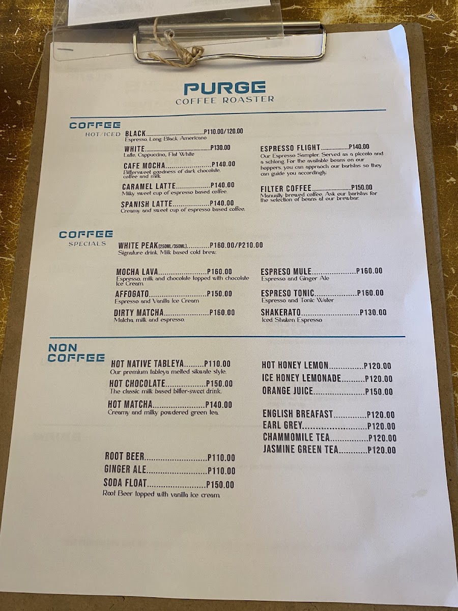 Purge Coffee Roaster Photo Menu 1