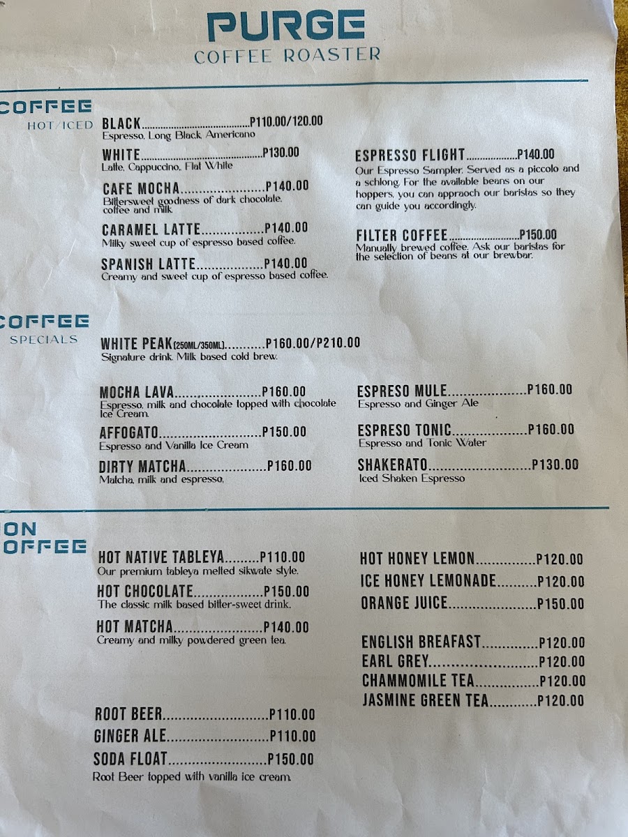 Purge Coffee Roaster Photo Menu 5