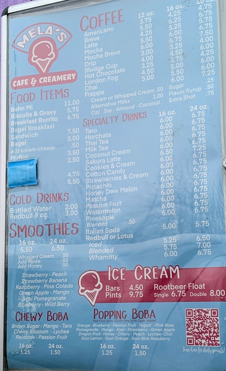 Melas Cafe and Creamery Photo Menu 1