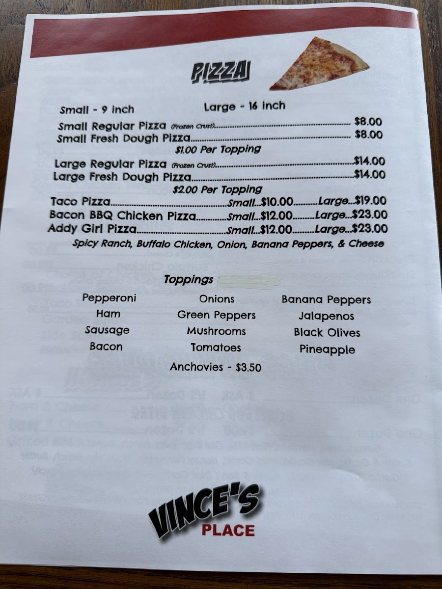 Vince's Place Photo Menu 2