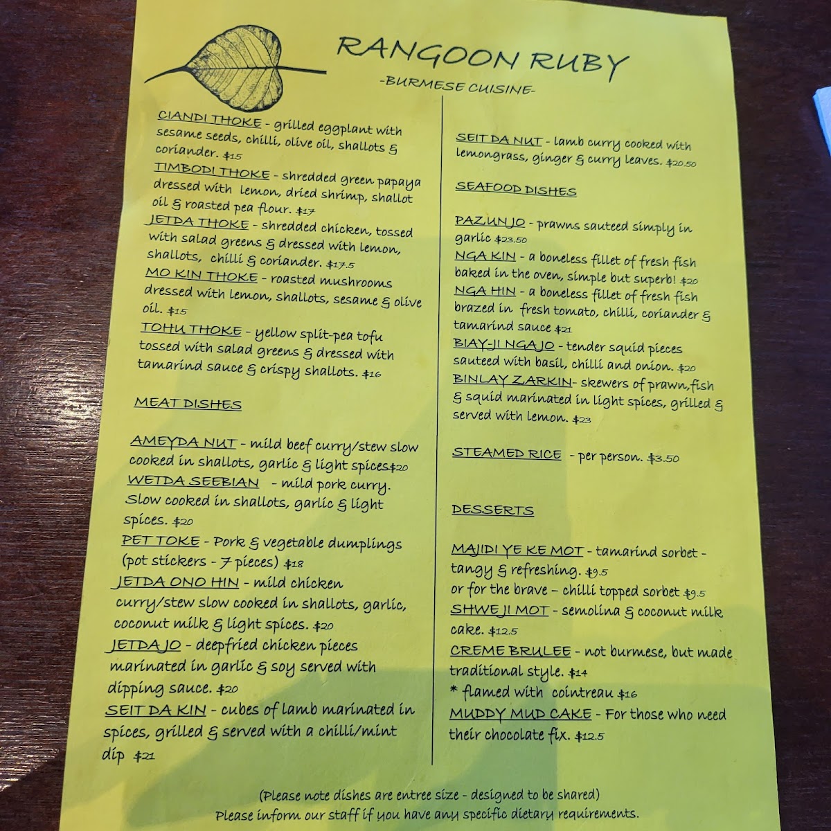 Rangoon Ruby Christchurch New Zealand Photo Menu 10