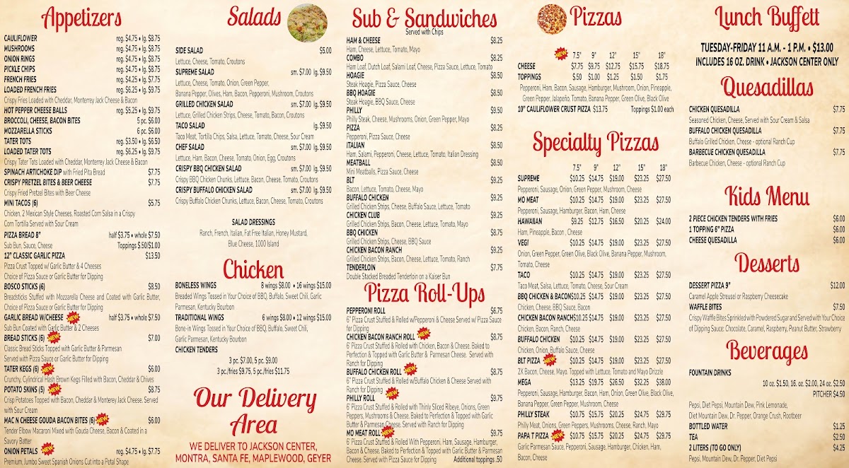 Mama J's Pizza Jackson Center Photo Menu 1