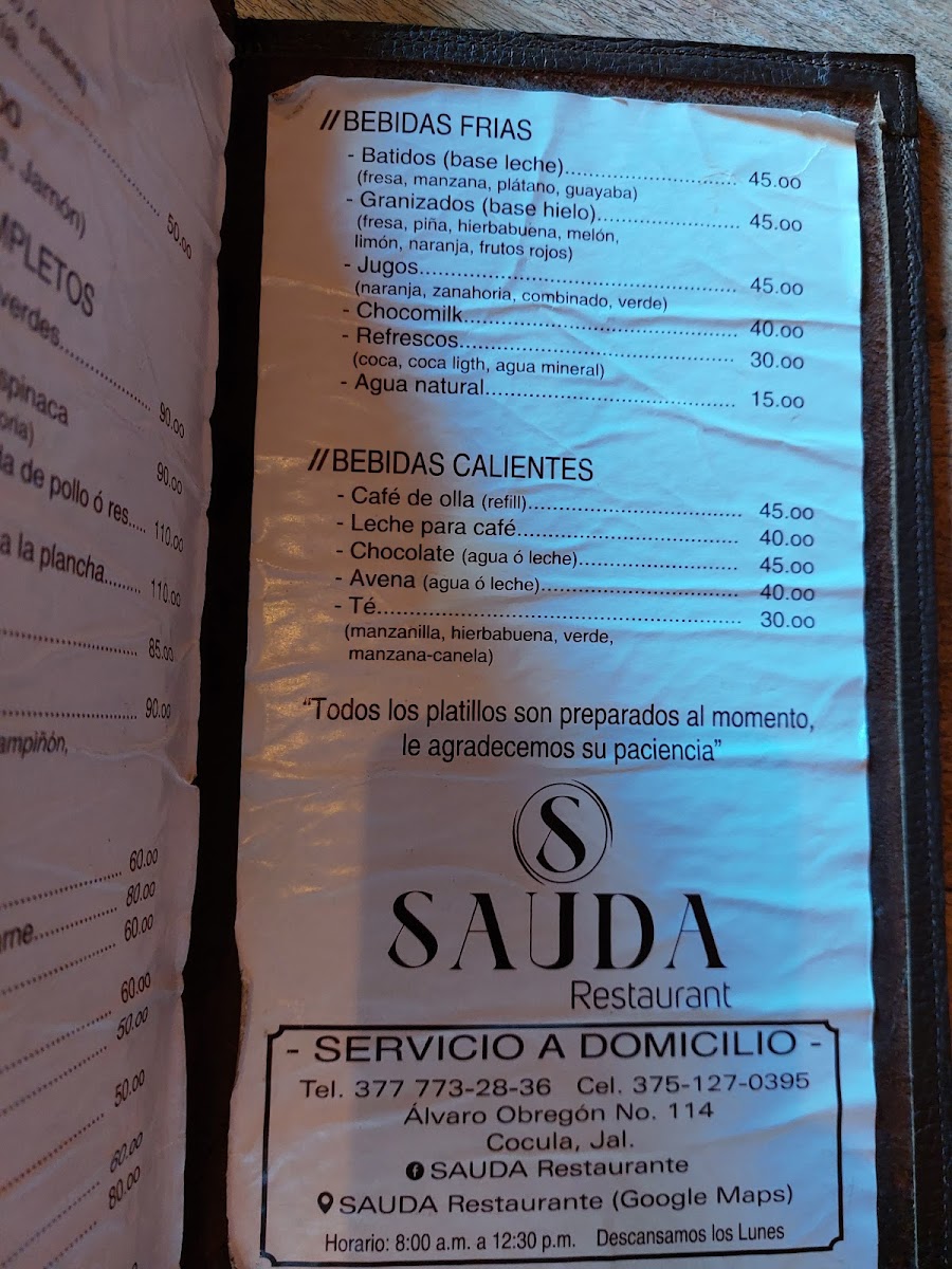 SAUDA Restaurant Photo Menu 1