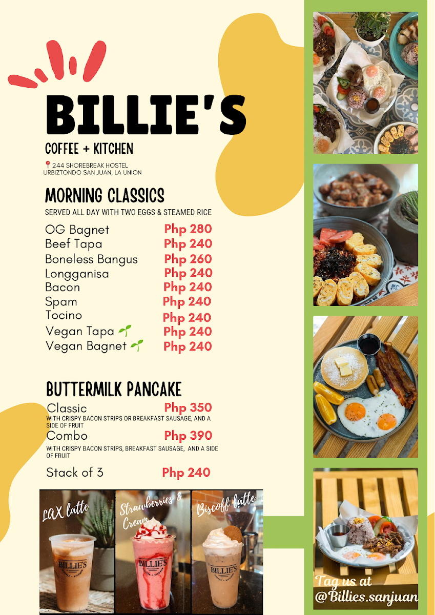 Billie's Coffee + Kitchen Photo Menu 1