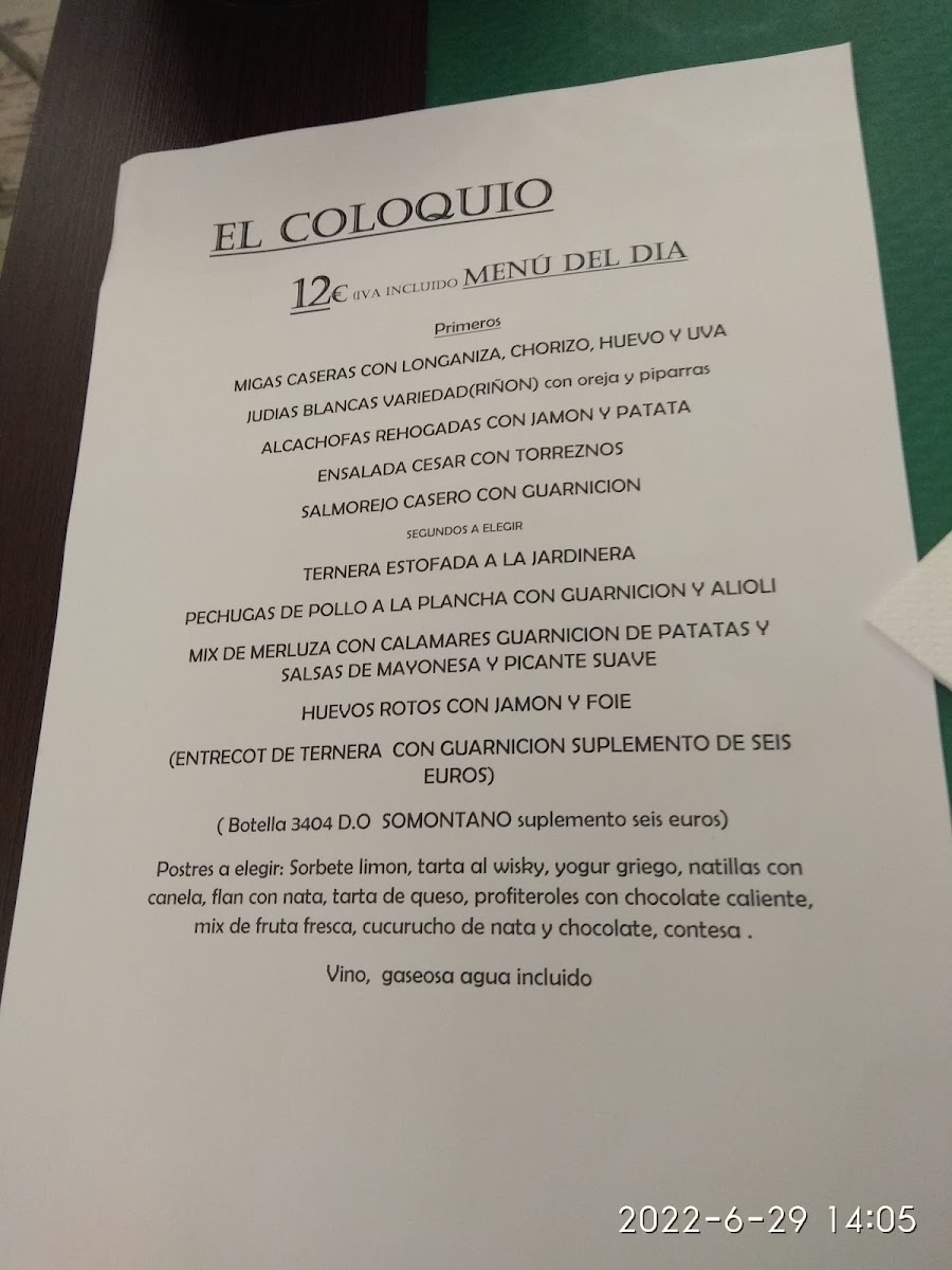 Restaurante El Coloquio Zaragoza Photo Menu 9